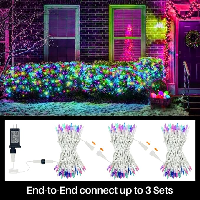 LAMPHOME Pastel Easter Lights String, Multicolor Christmas Mini Light, 32.5FT 100 LED with 16 Light Modes, Fairy Lights Plug in for Outdoor Xmas Trees Garland Wreath Holiday Decorations