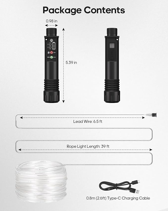 Rechargeable Rope Lights, 79FT 240LED Outdoor Waterproof String Lights with 1200mah Portable Rechargeable Battery, Timing & 8 Modes for Party Christmas Camping DIY Tree trampoline - Cool White 2 Pack