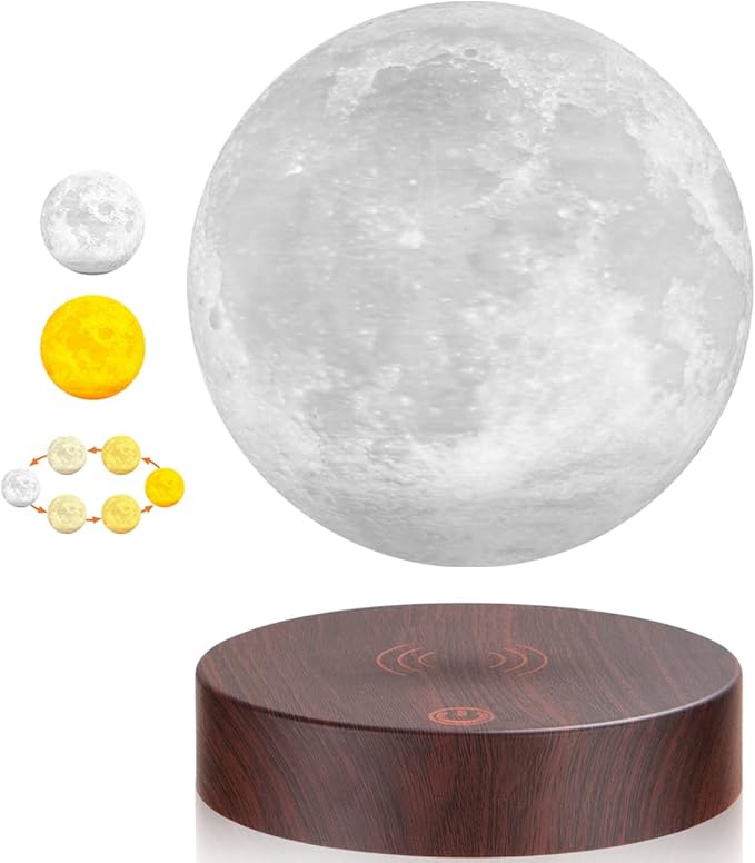 Levitating Moon Lamp, 3 Color LED, Magnetic Floating, 3D Printing, Night Light, Office Decor, Creative Gifts