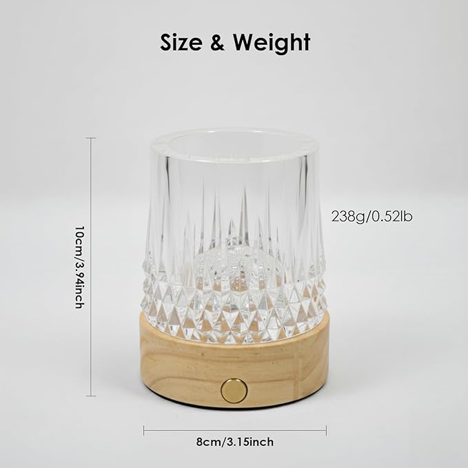 Small Creative Crystal Table Lamp with RGB Color Changing Night Light with Solid Wood Base,Touch Control & Rechargeable,Ideal as Romantic Gifts for Bedroom or Living Room Decor