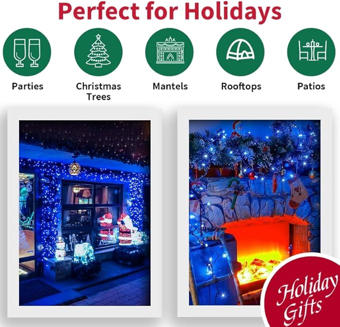 LAMPHOME 50 LED Blue Christmas Lights Outdoor, 16 FT Mini String Light with 9 Modes & 6 Hour Timer, Waterproof Battery Operated for Indoor Outdoor Patio Garden Party Tree Decoration