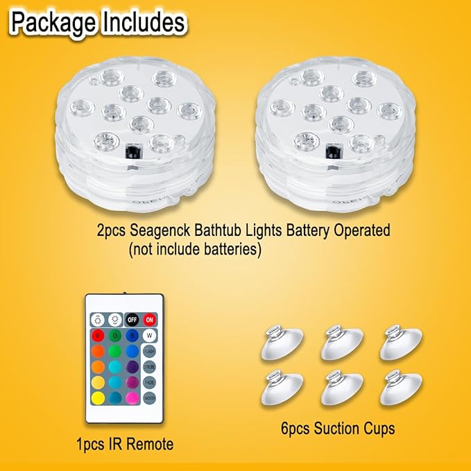 Bath Tub Lights Wireless, Battery Operated Waterproof Glow Light for Bathroom Bathtub Shower Spa Light, Bath Essentials for Women Relaxing, RGB Multi Color Remote Controlled, 2pcs