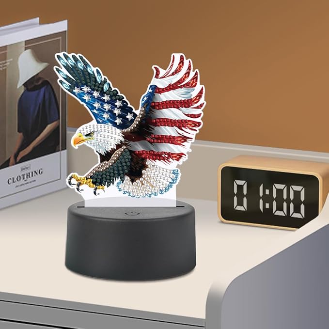 Flag Eagle Diamond Art Painting Night Light,Diamond Art Painting Kits Desktop Touch Lamp Ornaments for Tabletop Decor Diamond Art Accessories for Adult Beginner Bedrooms Living Room