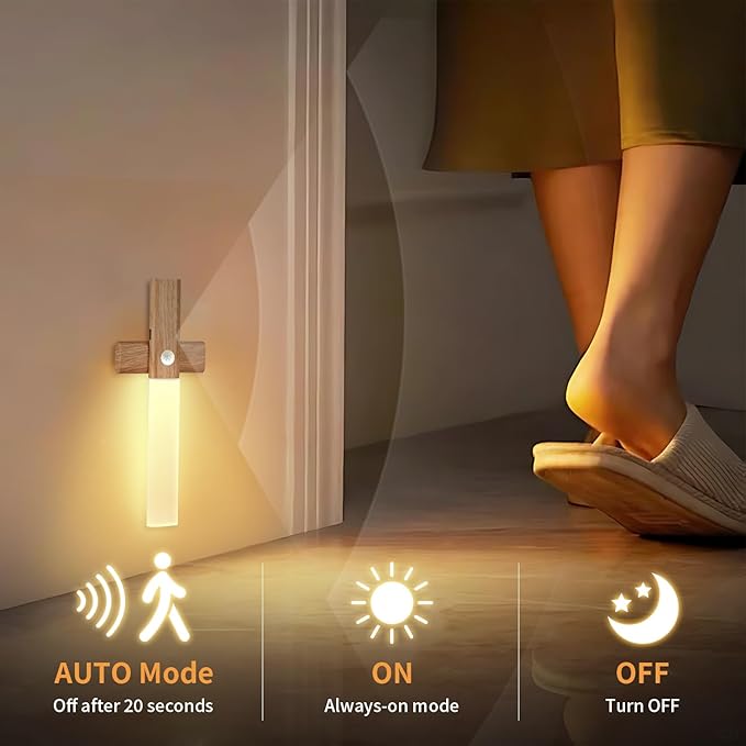 ASAWASA Motion Sensor Night Lights, Under Cabinet Lighting，Magnet Body Hallway Lamp, Rechargeable Battery Powered LED Wall Sconces, Portable for Stairway Kitchen Bedroom Restroom Closet