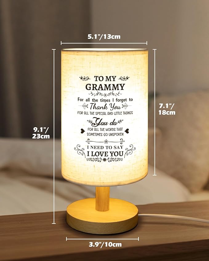 Gifts for Grammy from Grandkids, Grammy Birthday Gifts Fabric Lamp, Birthday Gift for Gramma Table Lamp with Wooden Stand Unique Gramma Gift