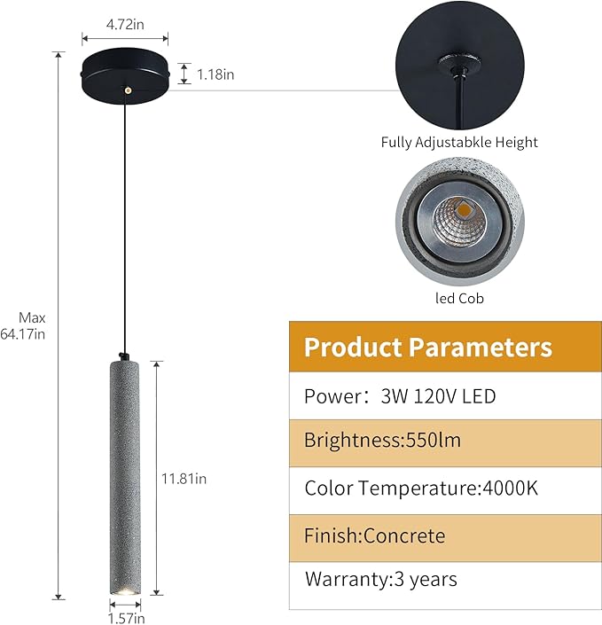 Concrete ﻿Linear Black Pendant Light,Modern Industrial Hanging Cement Pendant Lighting Fixture for Kitchen Island Dinning Room Bedroom Bedside Table Pendant Lights(2-Pack)