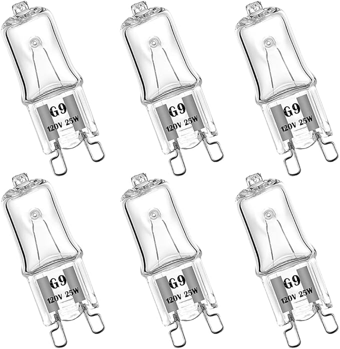 G9 Halogen Bulb 120V 25W T4 Type 2 Pin Base, Replacement for Range Hood Lights, Bathroom Light Bulbs, Microwave Ovens Candle Warmer Light Bulbs, Wax melt Bulbs Dimmable Warm White (6 Pack)