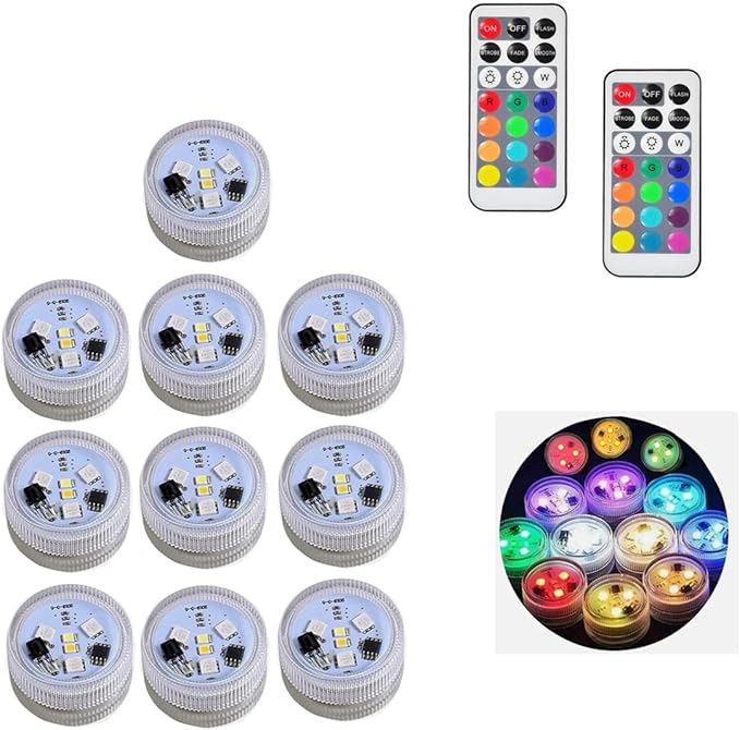 10pcs Mini Submersible LED Lights, Halloween Pumpkin Lights,Small Underwater Tea Lights Candles Waterproof with Remote Battery Operated,RGB Color Changing for Swimming Pool Party Wedding Decorate