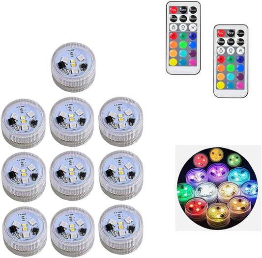 10pcs Mini Submersible LED Lights, Halloween Pumpkin Lights,Small Underwater Tea Lights Candles Waterproof with Remote Battery Operated,RGB Color Changing for Swimming Pool Party Wedding Decorate
