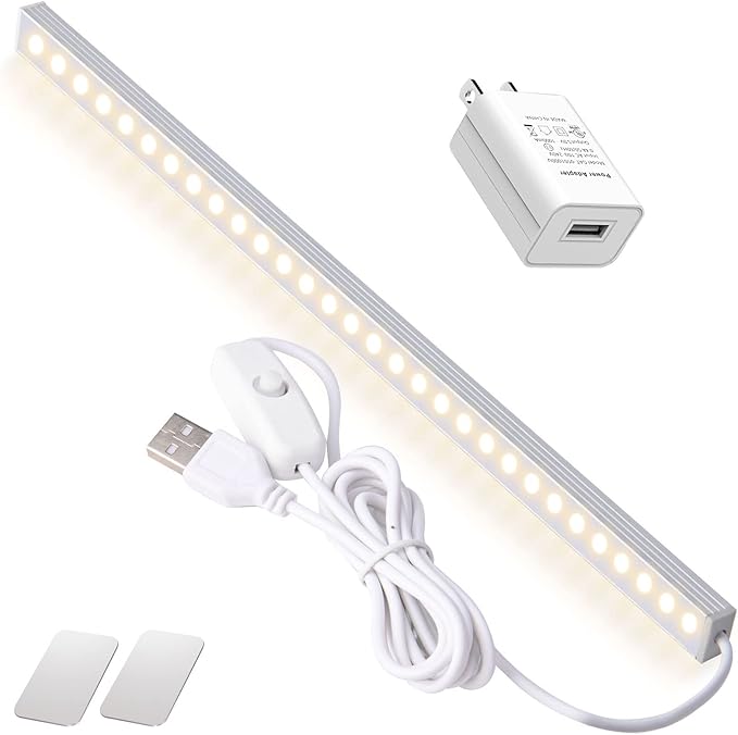 12 Inch Under Cabinet Light, Closet Light - Magnetic & Stick Mount, Flicker-Free Eye-Care Lighting, USB Powered Bright Lights for Kitchen, Room,Shelf (AC Adapter Included)