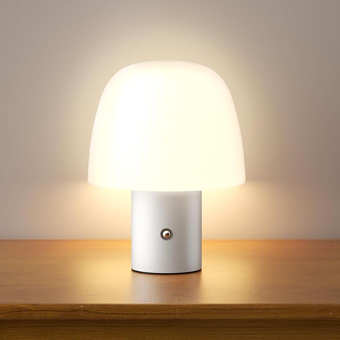 Portable LED Table Lamp, Cordless Desk Lamp Rechargeable, 3-Color Touch Stepless Dimming Night Light for Bedroom/Children's Room/Terrace/Dining Room/Cafe (White)
