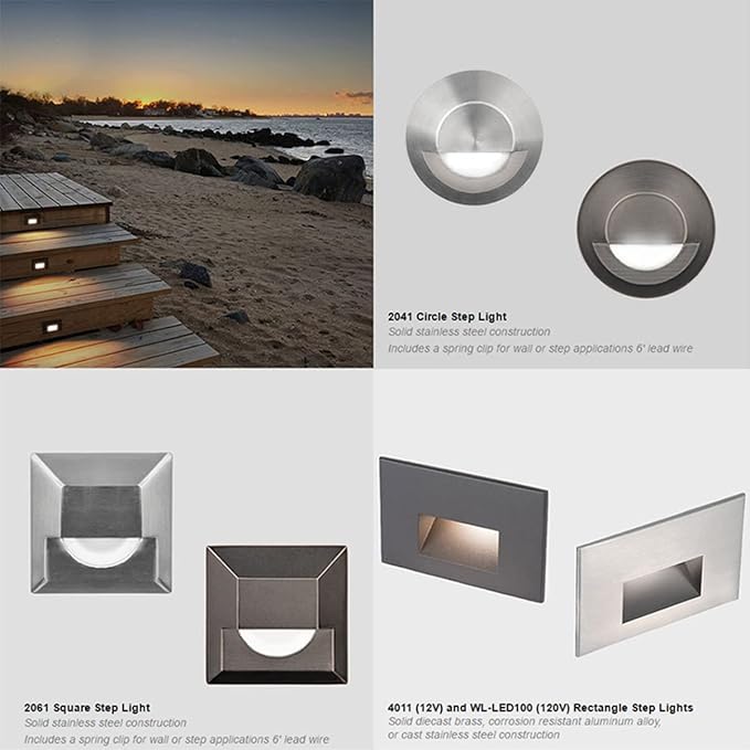 WAC Landscape Lighting, LED 12V Horizontal Indoor or Outdoor Step and Wall Light Amber 1800K Built-in LED in White