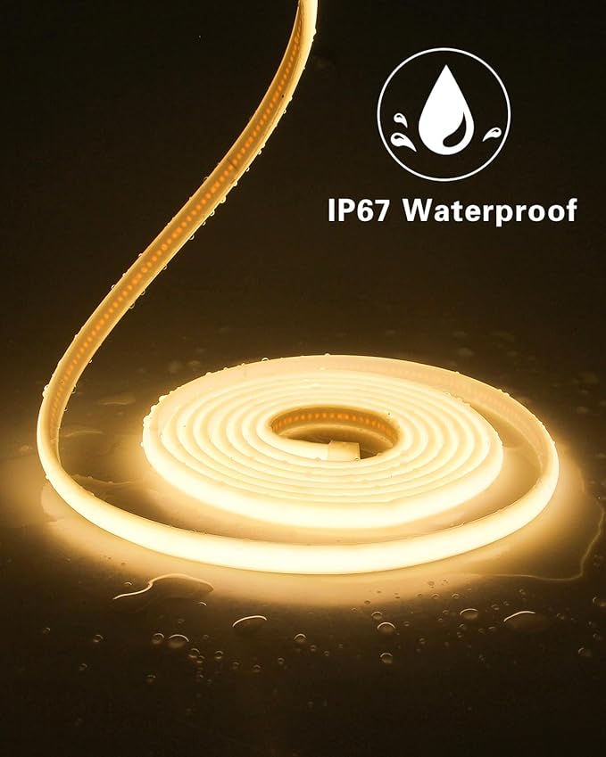 Aclorol 20FT LED Strip Lights IP67 Waterproof 5V USB COB LED Strip Light with Self-Adhesive Warm White Dimmable Tape Light for Kitchen Cabinet Shower Niche RV Awning Lighting Outdoor Patio Decoration
