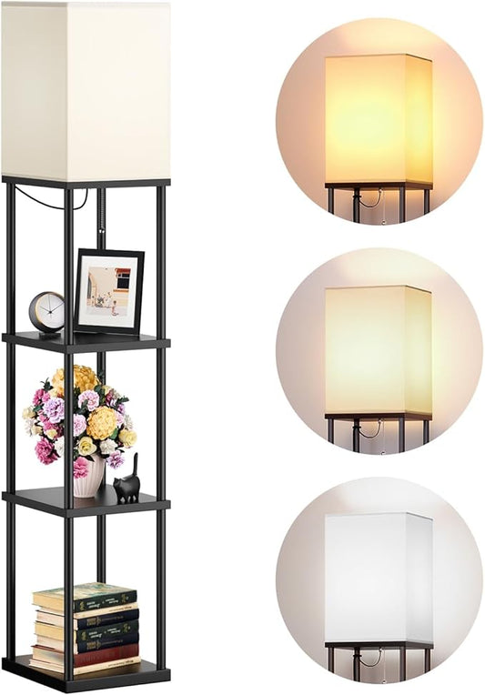 addlon 4-Tier Shelf Floor Lamp with 3CCT LED Bulb – Modern Display Standing Lamp for Living Room, Bedroom & Office, Black