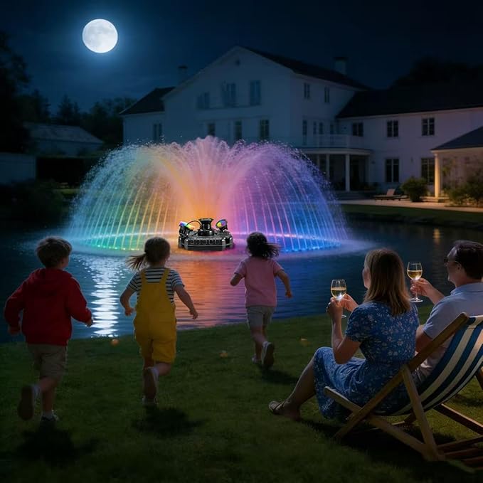 Pond Fountain Aerator 750W 1HP 110V -Pond Fountain -RGB LEDA Color-Changing Light Show - 15000 GPH Floating Aerator Pump- With100ft Power Cord -for Ponds and Lakes 2026 Latest Model