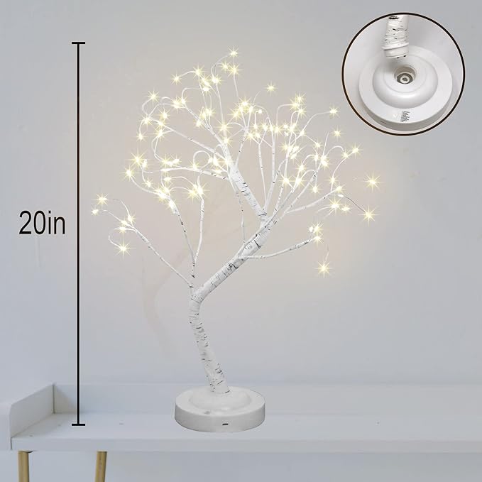 108 LED Birch Tree Lights 20 Inches Artificial Tabletop Fairy Tree Lamp Eight Lighting Modes USB or Battery Operated with Timer Decor for Bedroom Living Room Wedding Christmas Easter (Warm White)
