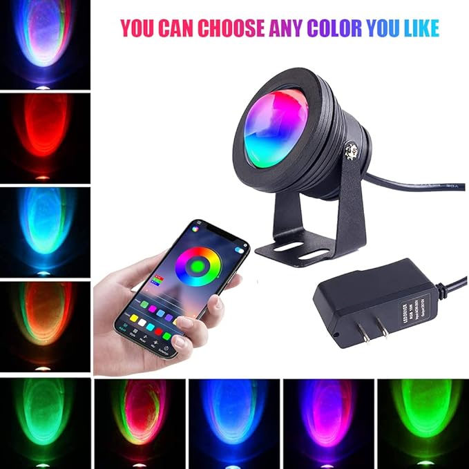 10W 12V 16 Million Colors LED Pond Light- 900LM IP68 Waterproof Outdoor Landscape Light with APP Control and 98.4-Inch Adapter for Landscape Fish Tank Pond Swimming Fountain Garden