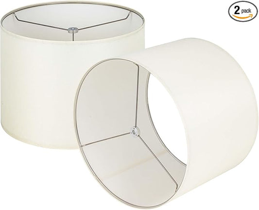 Wellmet Cream White Set of 2 Drum Lampshades, Easy Assembly Required 18" Top x 18" Bottom x 12" High Replacement Lamp Shades, Fabric Lampshades for Table Lamps Floor Lamps, Metal Spider Fitter