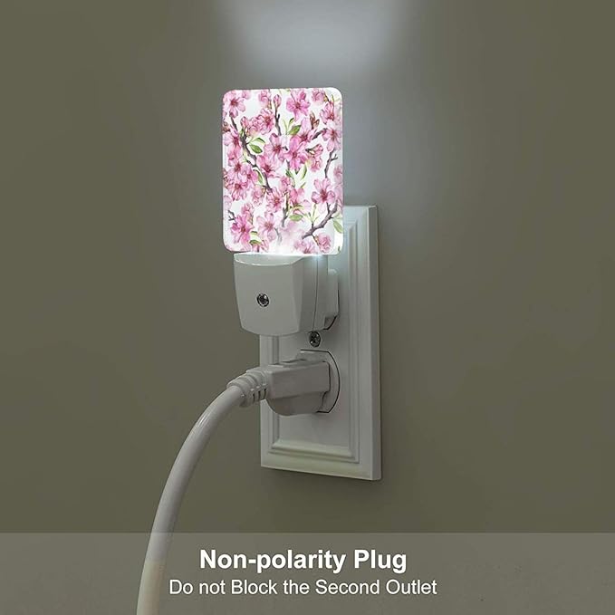 Spring Flowers Blossom Night Light,Plug Into Wall for Boys Girls Bedroom Decorative Square Night Light Lamp 0.5w Sleep Friendly