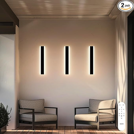 𝗠𝗢𝗗 𝗟𝗜𝗚𝗛𝗧𝗜𝗡𝗚 Haylen | Waterproof Outdoor Wall Light, LED Dimmable with Remote 3000K-6000K, Long Outdoor Porch Lights, Wired Lighting Fixture, Patio Exterior Wall Sconce, 2-Pack (Black, 24")