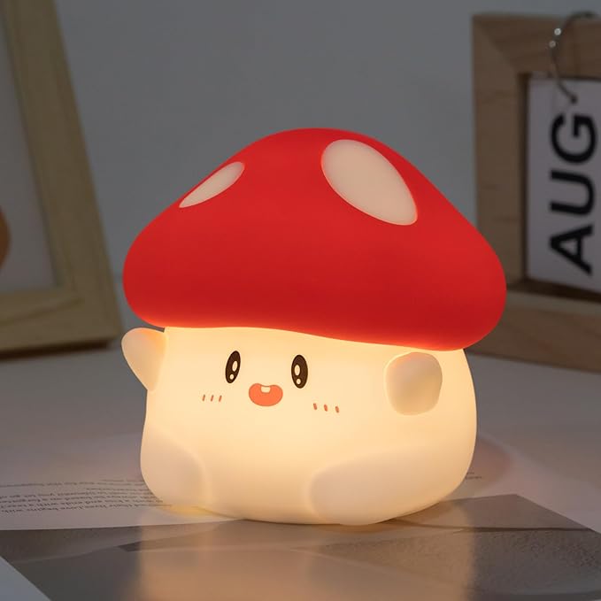 Hug Mushroom Night Light, 50-Hour Battery & Pat Control, Squishy Lamp for Kids Bedroom, Girls, USB Rechargeable with Timer, Easter Gifts