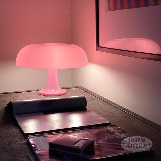 Lotus Atelier Light Pink Mushroom Lamp for Room | Aesthetic Modern Lighting for Bedroom Retro Pink Room Decor Midcentury Lamp