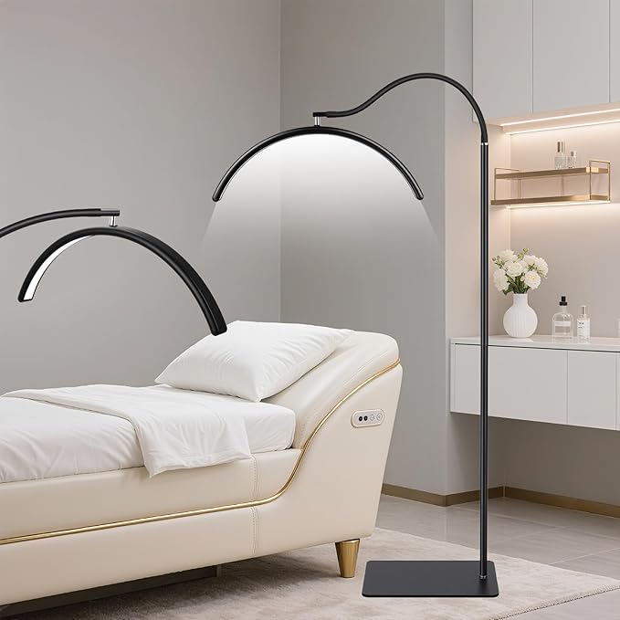 Half Moon Lash Light for Eyelash Extensions & Estheticians, Dimmable LED Lash Lamp with Flexible Gooseneck, Shadow-Free Moon Light for Lash Tech, Tattoo, SPA, Eyelash Lamp (Glossy Black)