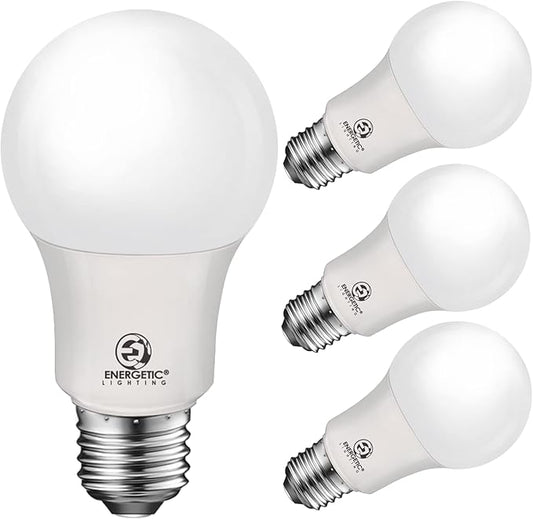 Energetic 60W Equivalent, A19 LED Light Bulb, 5000K Daylight, E26 Medium Base, Non-Dimmable LED Light Bulb, 8W 760lm, ETL Listed 4 Pack