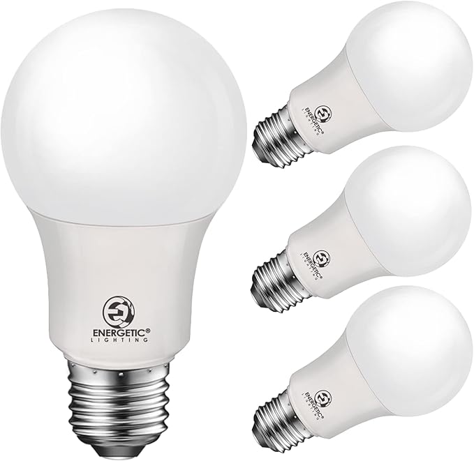 Energetic 60W Equivalent, A19 LED Light Bulb, 3000K Warm White, E26 Medium Base, Non-Dimmable LED Light Bulb, 8W 760LM, ETL Listed, 4 Pack