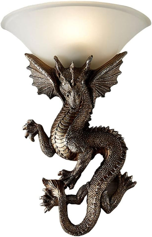 Wall Sconces Lighting Mystic Dragon Resin Wall Sconces Fixture Mystic Dragon Retro Sconce Lamp with Glass Shade for Hallway Stairs Bedside Bedroom