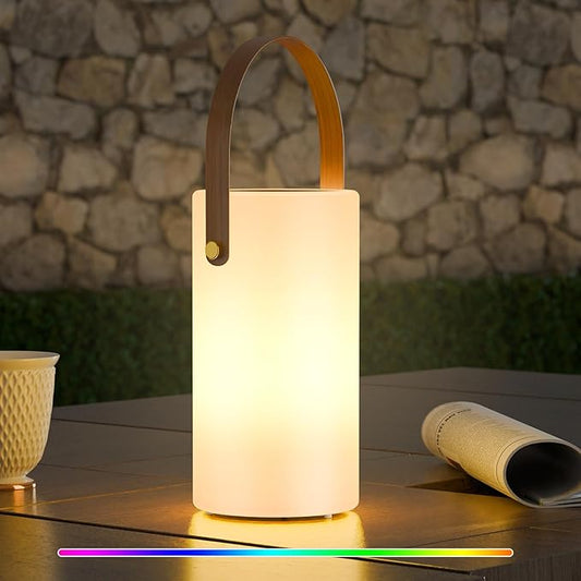 Uuffoo Solar Table Lamp Outdoor Lantern 2 in 1 Rechargeable Battery Operated Portable LED Cordless Lights with Remote 8 Colors, Waterproof IP44 for Patio Camping Outside/Indoor