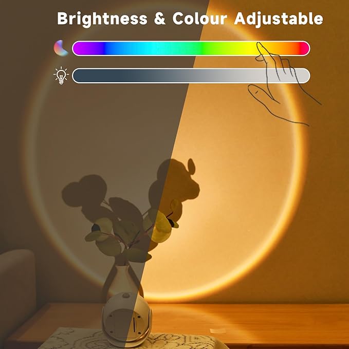 Sunset Lamp Projector, 11 Colors Changing Motion Activated Sensor RGB Lights with Button Switch Control, USB Recharging & Battery Power 350° Rotation Night Light, Led Lights for Bedroom Decor (White)