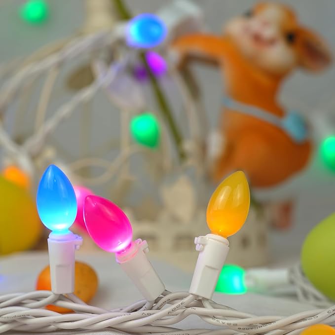 BOHON Easter Decorations, Easter Lights String Plug in, 50 LED 17FT Multi Color Christmas Lights, White Wire Fairy Lights for The Home Outdoor Bedroom Patio Wreath Window Tree Garland Decor
