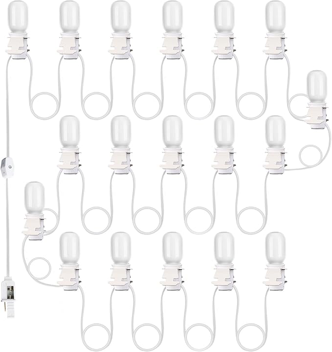 Leelosp Accessory Cord with 18 LED Light Bulbs 31.1 FT Christmas Village Light White Cord with On/Off Switch T20 LED Blow Mode Bulbs for Holiday Decorations Crafts Halloween