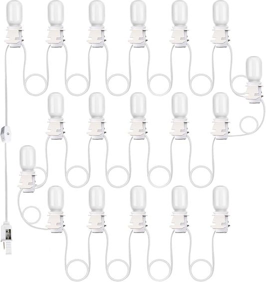Leelosp Accessory Cord with 18 LED Light Bulbs 31.1 FT Christmas Village Light White Cord with On/Off Switch T20 LED Blow Mode Bulbs for Holiday Decorations Crafts Halloween