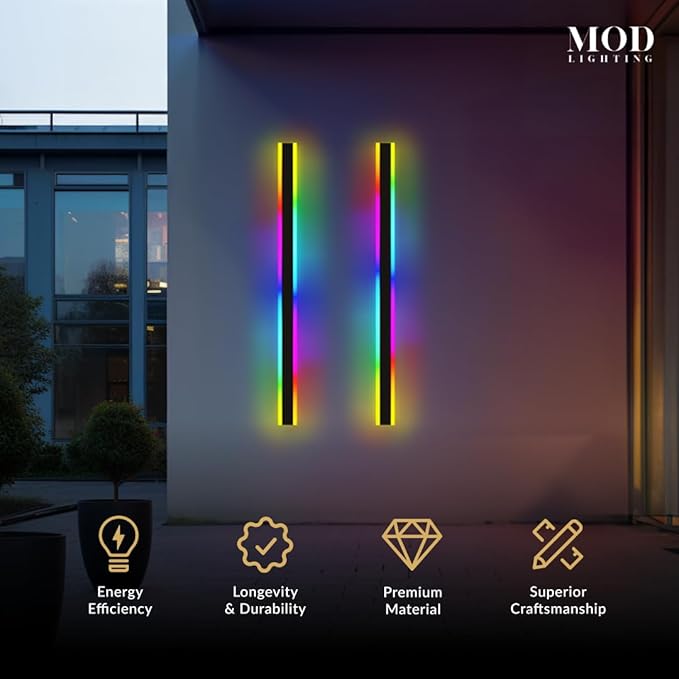 𝗠𝗢𝗗 𝗟𝗜𝗚𝗛𝗧𝗜𝗡𝗚 Haylen RGB | Waterproof Outdoor Wall Lights, Dimmable with Remote, 7 Colors and 358 Light Effects, Long Wall Sconce, Modern Linear Exterior Light Fixture, 1-Pack (RGB | 59")