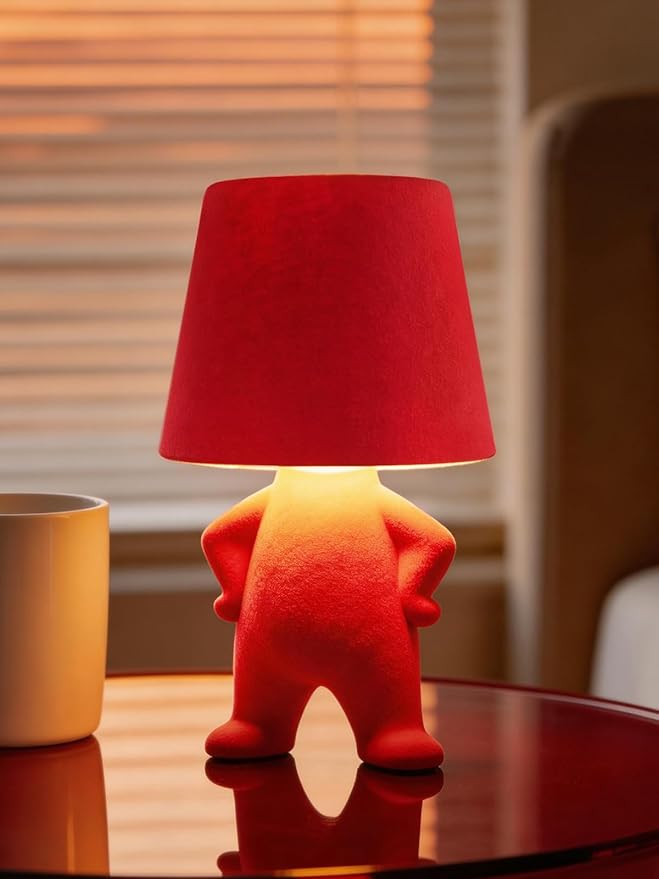 Modern Table Lamp for Youth: Rechargeable Cute Light for Kids Child Teen - Gift for Birthday Christmas Halloween Easter (Red)