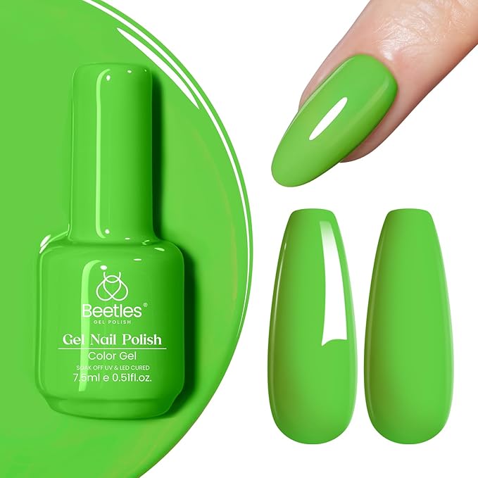 Beetles Forest Green Gel Polish - 15ml Lime Green Gel Polish Solid Neon Color Soak Off LED UV Manicure St Patricks Day Nails Art Design Salon Home DIY for Women & Girls