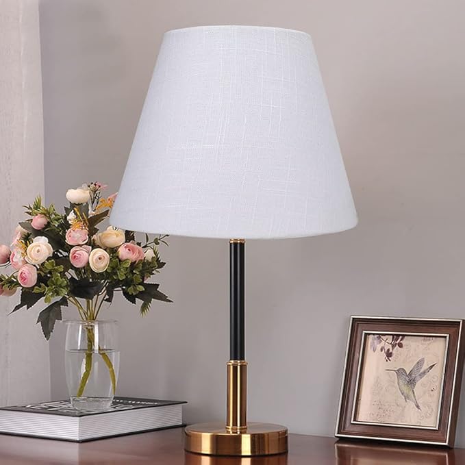 White Lamp Shade, ALUCSET Barrel TC Cloth Small Lampshade for Table Lamp and Floor Light, 6x10x7.5", Natural Linen Hand Crafted, Spider
