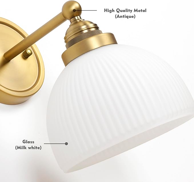 HEQIQEH Vintage Rechargeable Battery Operated Sconce Ribbed White Glass Shade Wall Lighting with Remote Control Dimmable Wall Mounted Lamp Fixture for Bedroom Vanity Bathroom Living Room