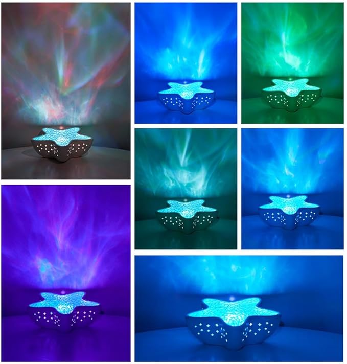 Starfish Ocean Projection Lamp,Romantic Water Ripple Night Light,7 Colors Ocean Wave Projector Light,3D Holographic Water Ripple Touch Control Aurora Projector for Room Decor Meditation Relaxation