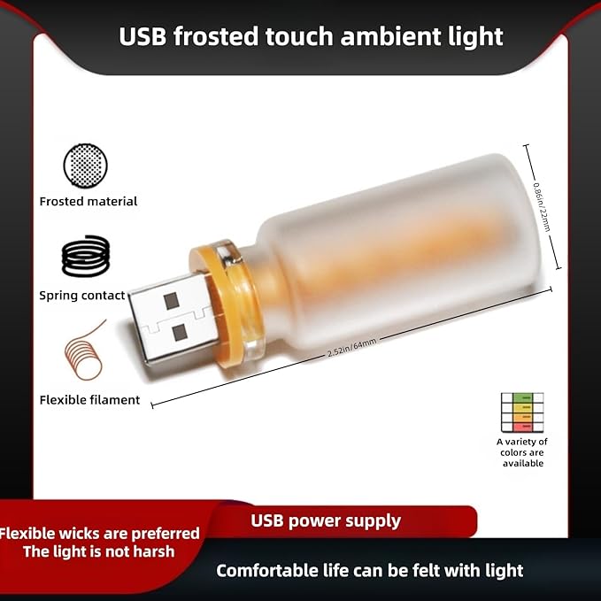 Retro Car Lamp, Touch Adjustment USB LED Car Lights,Plug in USB Automotive Night Lamps,Plug-in Ambient Light, Mini LED Bulb for Automotive,Bedroom,Hallway,Desk,No Pole dimming(Frosted-Blue)