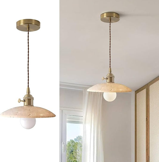 Natural Stone Shade Dome Pendant Light Wabi Sabi Style Island Pendant Lights Nordic Marble Hanging Light for Kitchen Island Dining Room, Wire Adjustable