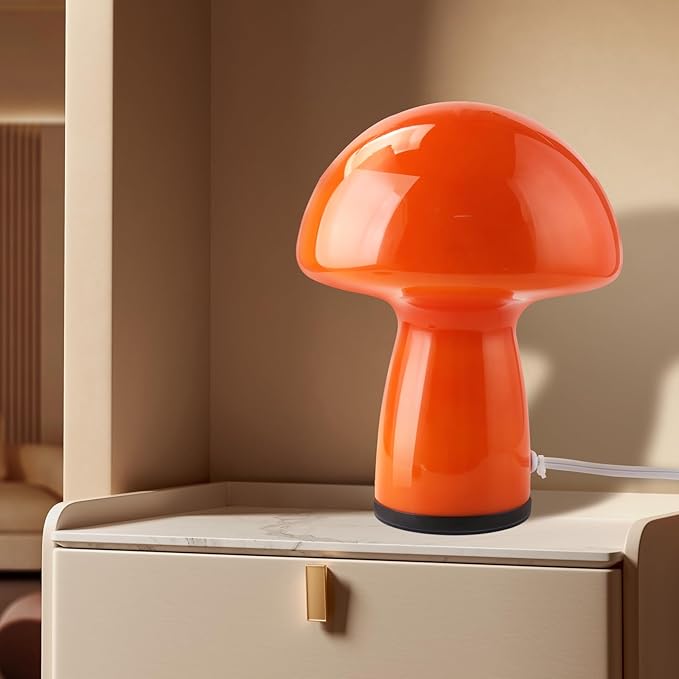 Mushroom lamp,Dimmable Glass Table Lamp,Vintage Style Table Lamp,Red Bedside Desk lamp,Cute Table Lamps.（3-Color Bulbs Included）