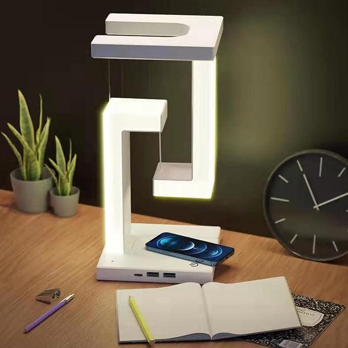 Heayzoki Magnetic Levitating Night Light with Phone Charging Pad, LED Table Lamp with 3 Gears Touching Adjustable for Office Home