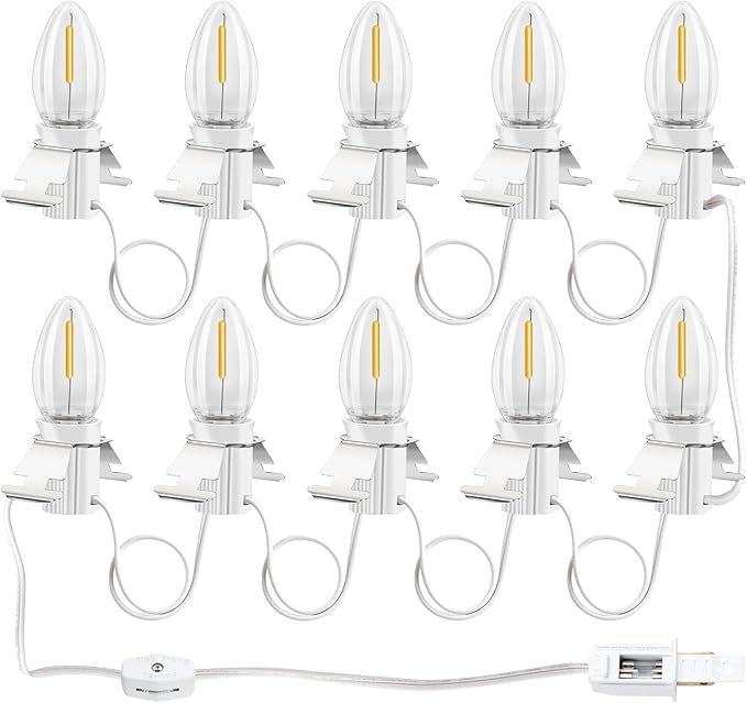 Christmas Village Lights with 10 LED Warm-White Bulb,Decoration for Christmas Village Houses,Halloween Holiday,C7 Christmas Village Light Cord