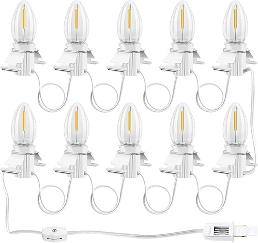 Christmas Village Lights with 10 LED Warm-White Bulb,Decoration for Christmas Village Houses,Halloween Holiday,C7 Christmas Village Light Cord