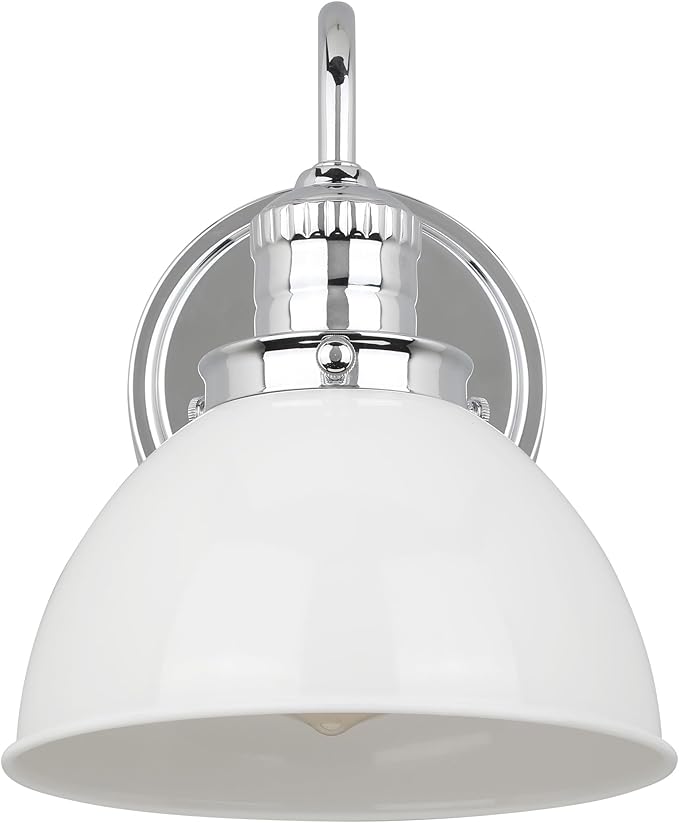 Design House Savannah Rustic Farmhouse Wall Light, Dimmable, Polished Chrome, White Metal Shade, 8 in x 9.5 in x 10.13 in, 588293-PC