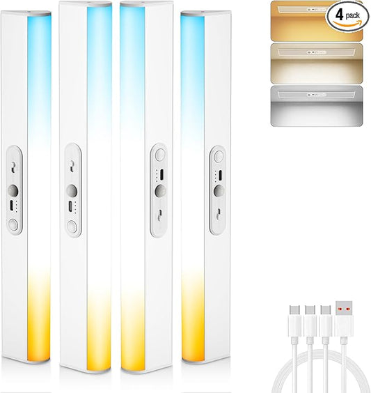 Closet Lights Wireless with Eye-Protection Design, Closet Motion Sensor Light with Remote and Magnetic, Rechargeable Motion Sensor Light with 3000/4000/6500K and Dimmable,Cabinet Lights with 90+CRI