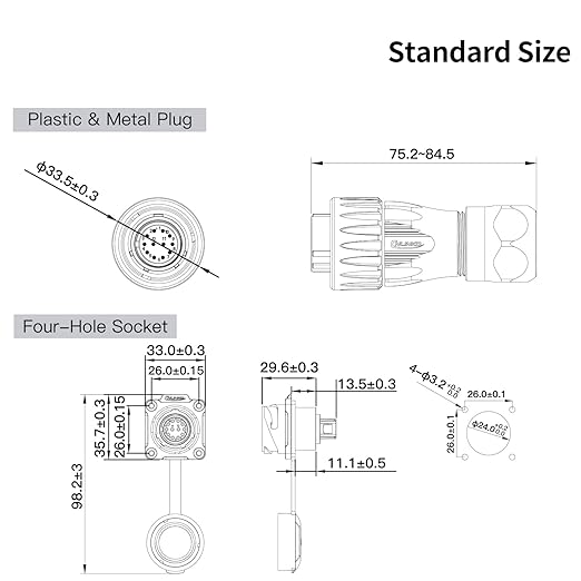 CNLINKO DH-24 12 PIN Industrial Waterproof Connectors, IP68 Circular Connector, Hard Metal Anti-Interference Shell, Quick Plug Aviation Connector, M24 Panel Mount Flange Socket (12-Pin)